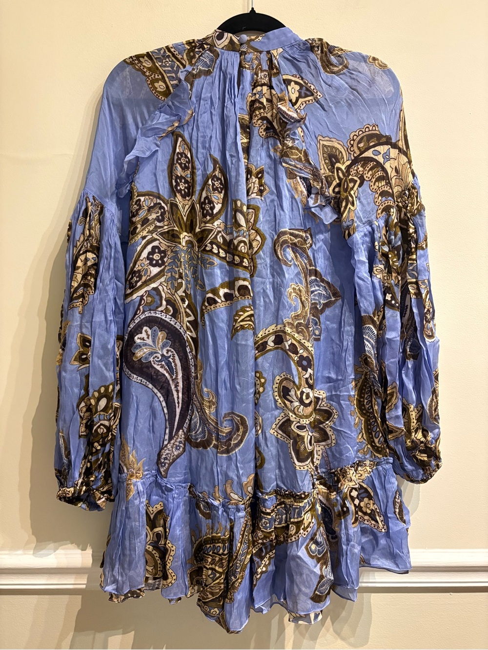 Hemant & Nandita Saya Ruffle Short Mini Dress Blue Paisley NWT Size Small - Picture 7 of 13